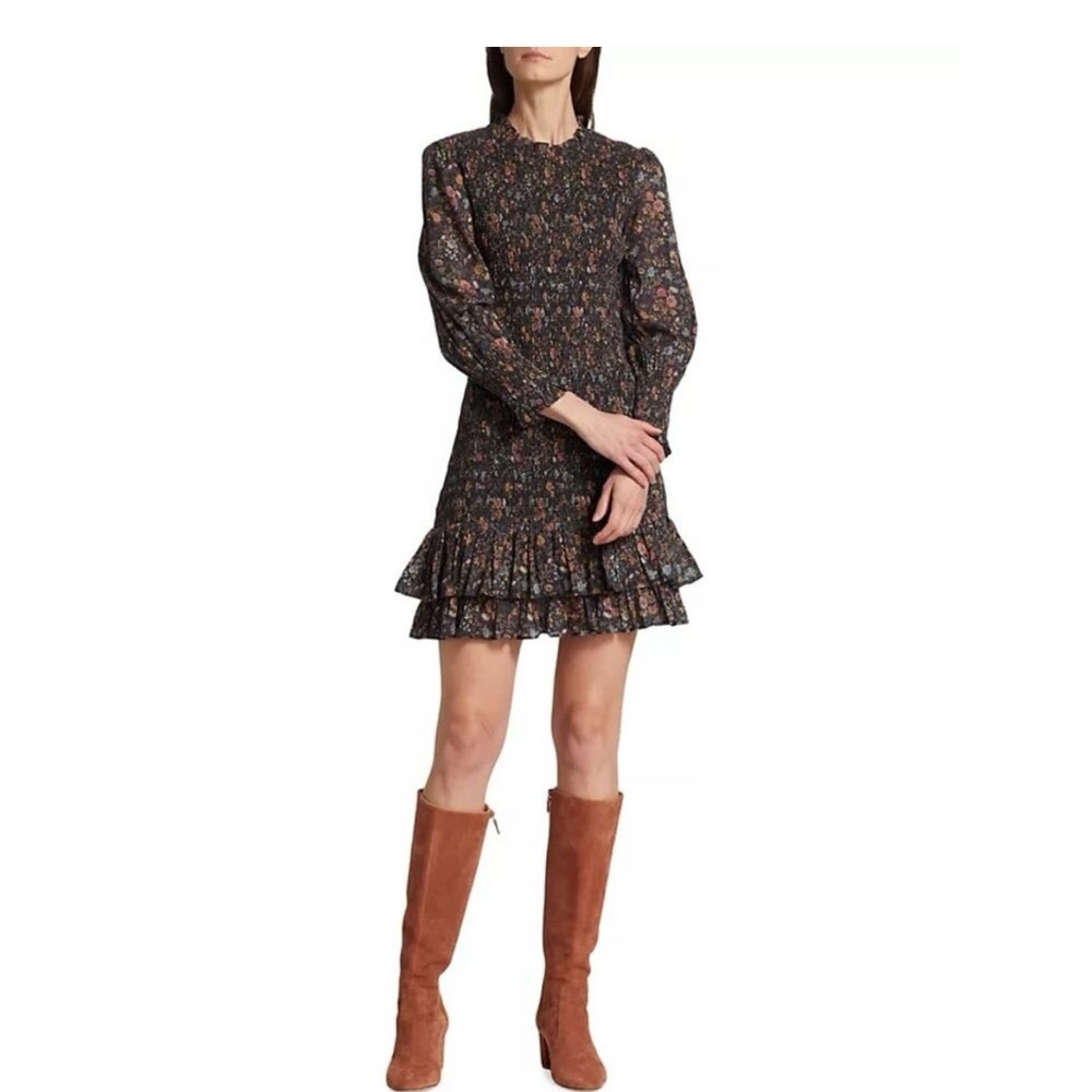 Veronica Beard Black Floral Long Sleeve Dress - Farha Dress
